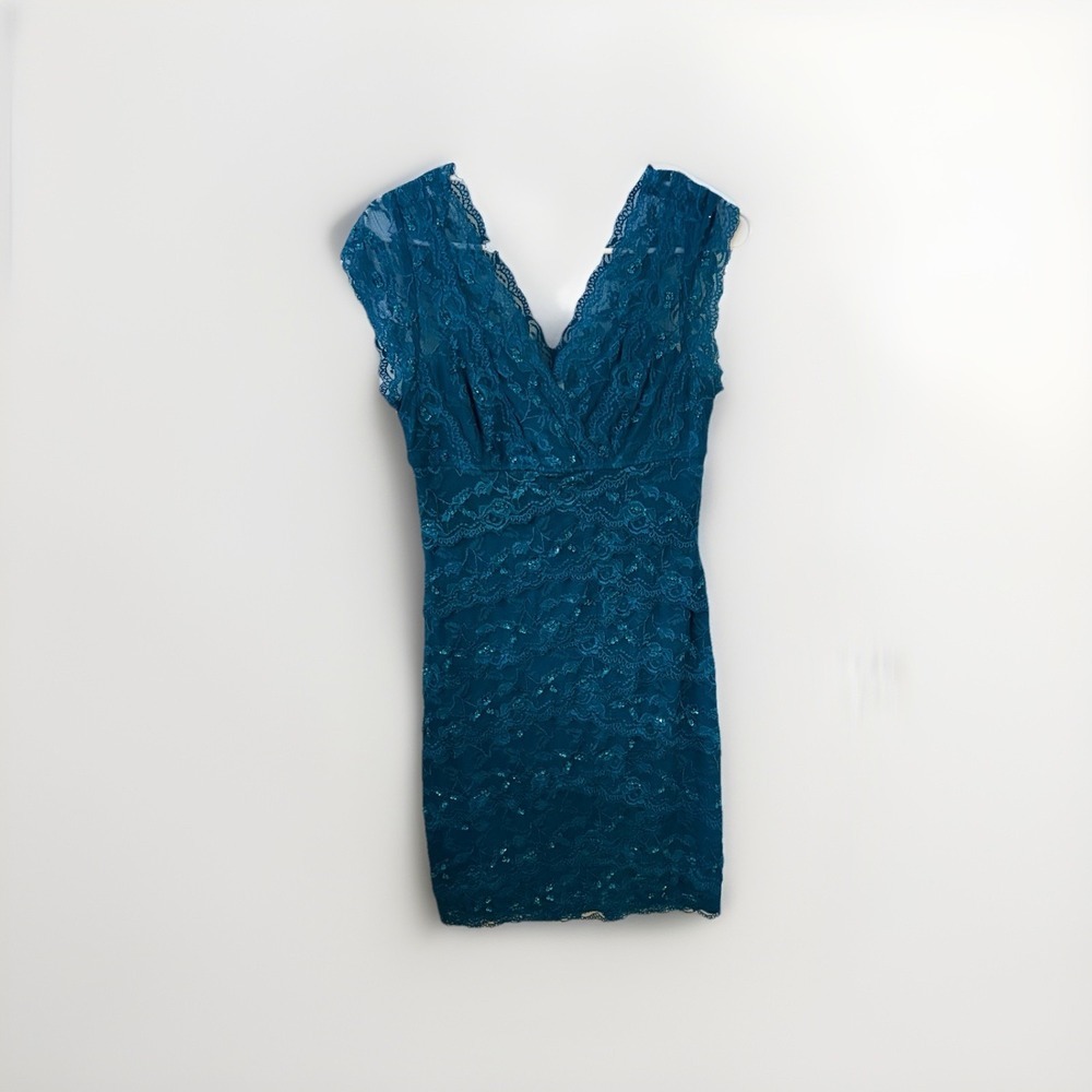 VTG Y2K 90s‎ Cindy USA Dress M Lace Sequin Teal Fairy Formal Prom Cocktail